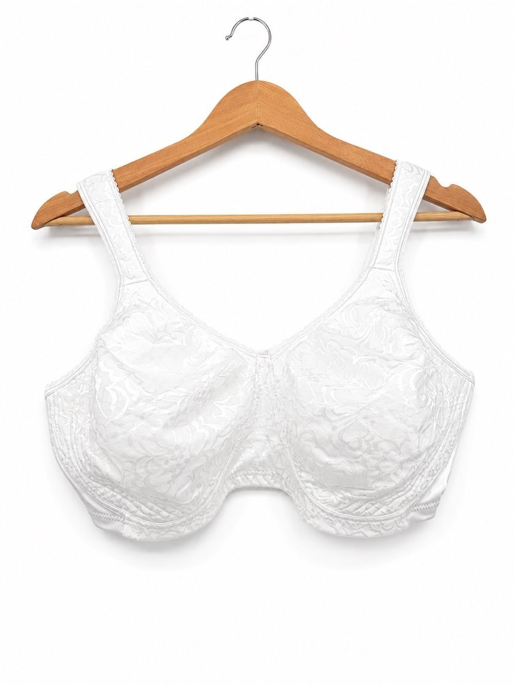 Playtex White Floral Jacquard Wireless Full Coverage Bra Size 46DD Satin